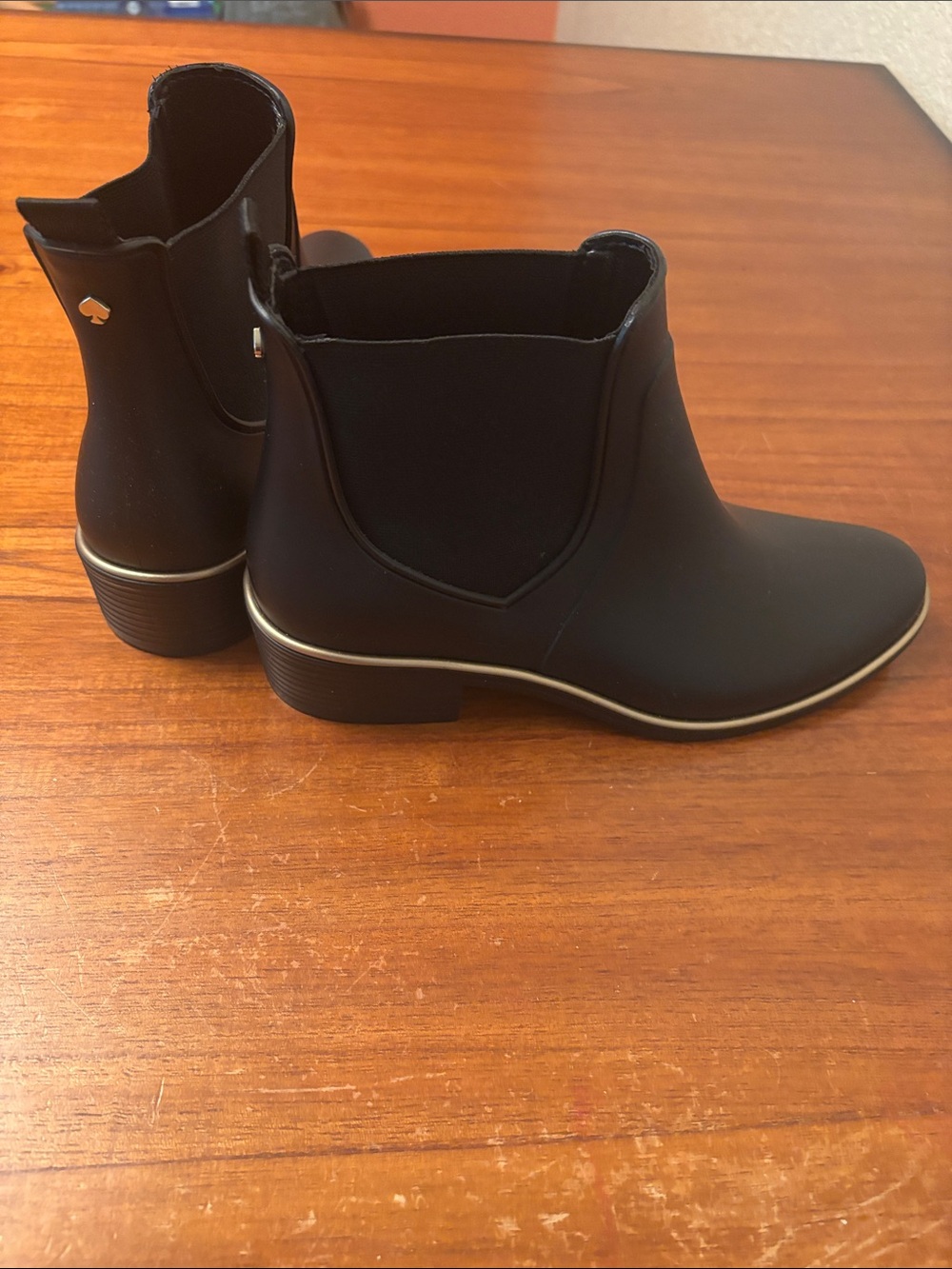 kate spade Black Chelsea Ankle Boots with Gold Trim